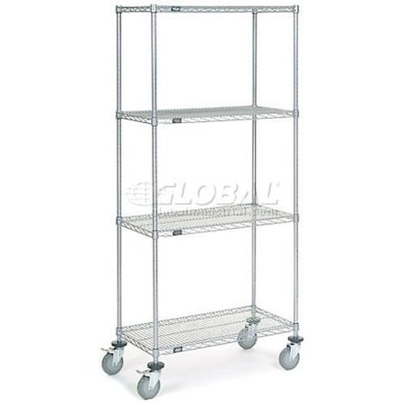 Nexel 4 Shelf Truck, Chrome, 36inW x 18inD x 80inH, Polyurethane Swivel Casters 168222